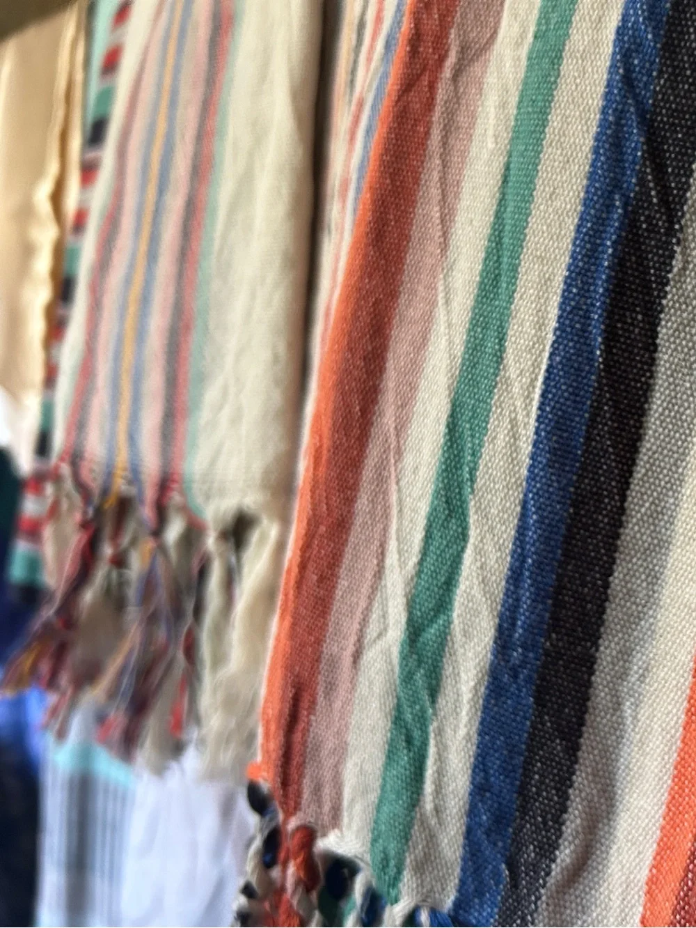 Striped Cotton Hand Towel Hand Tied Tassels Hand Loom Weave Stripes